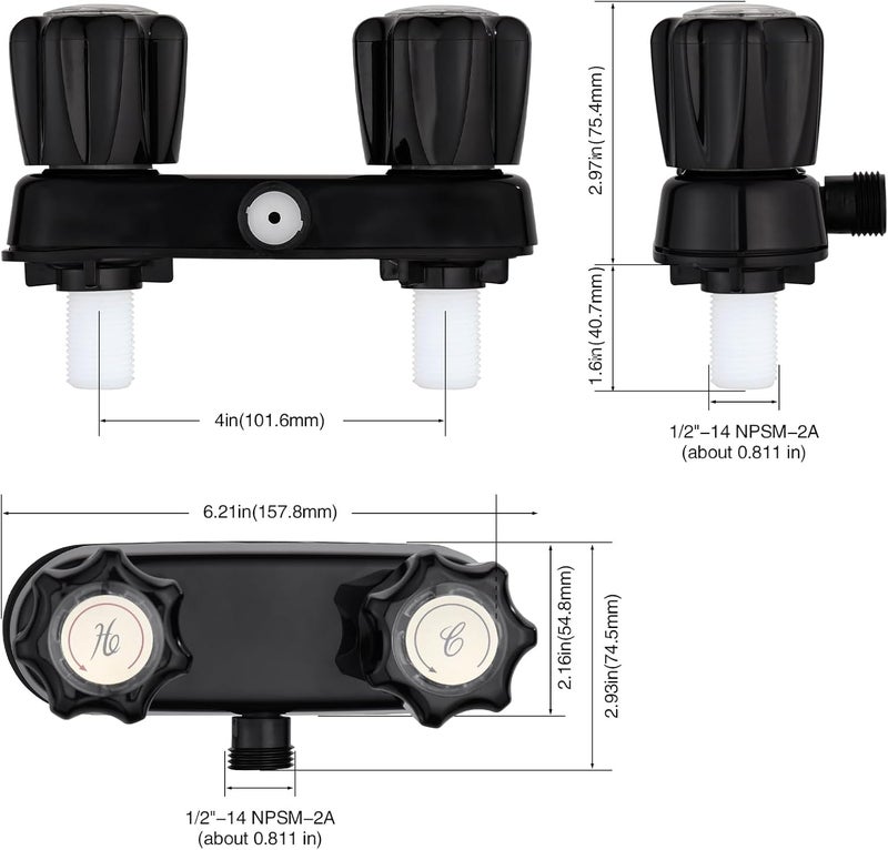 LavishStream RV Shower Faucet with Shower Head and Hose, 4" ABS Shower Set, Leak & Rust Resistant for RV Camper Motorhome Travel Trailer, Round Black - Image 3